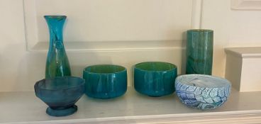 Six pieces of Art glass including vases, bowl etc