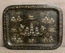 A large Papier Mache chinoiserie tray