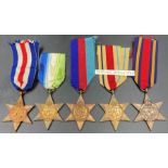 Five World War II Medals: 1939-45 Star, Atlantic Star, Africa Star, Burma Star and France and