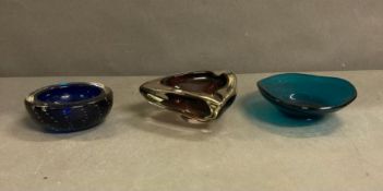 A selection of three glass bowls to include Whitefriars and Murano.