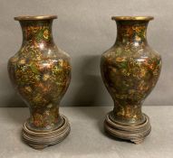 A pair of Chinese 19th Century cloisonné vases on stands (One AF)