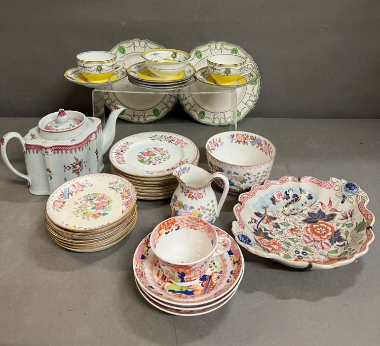 A mixed selection of porcelain tea cups, saucers and plates, various makers