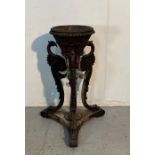 A Gothic oak planter with ornamental carved bird details AF (H87cm)