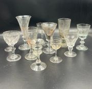 Eleven wine and cordial glass, various ages and styles