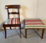 A Georgian style mahogany hall chair and a foot stool