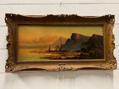 An oil on board "Sunset Clovelly" by G Harris signed lower left (46cm x 17cm)