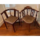 Two corner chairs with string inlay.