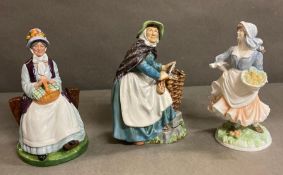 Two Royal Doulton figures, 'Old Meg' and 'Rest Awhile' along with Royal Worcester 'Rosie Picking