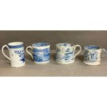 A selection of blue and white mugs to include Spode and a frog surprise mug AF