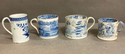 A selection of blue and white mugs to include Spode and a frog surprise mug AF