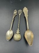 Three continental silver teaspoons