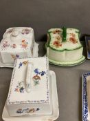 A selection of nine lidded butter dishes, various patterns and sizes