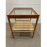 An occasional table with glass top and slatted shelve (H46cm Sq34cm)