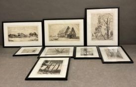 A selection of eight pencil etchings by W M Byatt