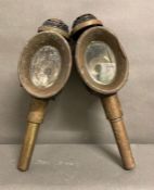 Two vintage brass carriage lamps