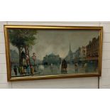 An oil on canvas of a Paris scene, signed Rossett (58cm x 118cm)