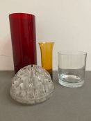 A selection of cut glass and coloured vases