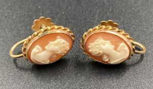 A pair of 9ct gold cameo earrings.(Approximate weight 2.5g)