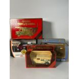 Four diecast cars and wagons