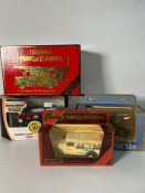 Four diecast cars and wagons