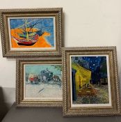 Three van Gogh prints, The Gipsy Caravan, The Cafe and Boats