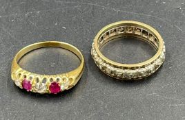 Two 9ct gold rings onewith diamonds and rubies the other in the style of an eternity ring (Total