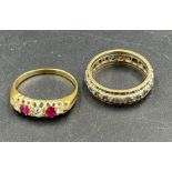 Two 9ct gold rings onewith diamonds and rubies the other in the style of an eternity ring (Total