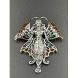 A silver and applique enamel Art Nouveau fairy brooch