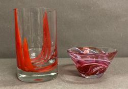 Two art glass items to include a kosta boda dish
