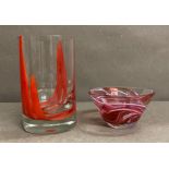 Two art glass items to include a kosta boda dish