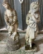 Two weathered garden statues of ladies (H88cm)