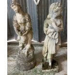 Two weathered garden statues of ladies (H88cm)