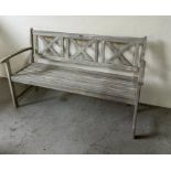 A wooden garden bench with three panels to back (W150cm)