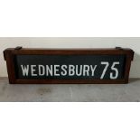 A bus sign in oak frame with winder, Wednesbury, Great Bridge, Spoon Lane, Rednal (29cm x 102cm)