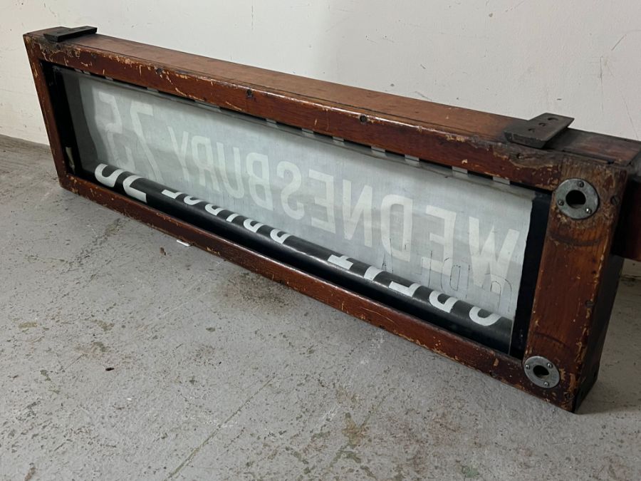 A bus sign in oak frame with winder, Wednesbury, Great Bridge, Spoon Lane, Rednal (29cm x 102cm) - Image 3 of 4