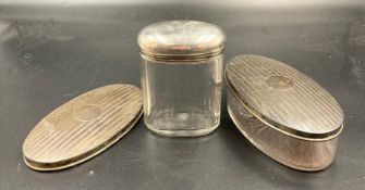 Two hallmarked silver jars and a spare silver lid