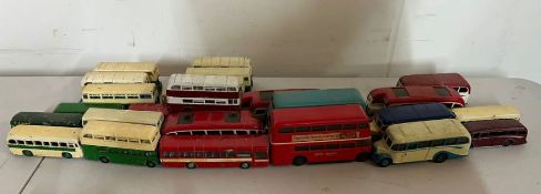 A large selection of vintage diecast buses