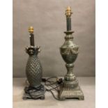 Two bronze effect table lamps