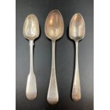 Three silver teaspoons, two Georgian and one Victorian