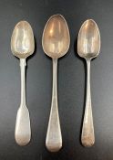 Three silver teaspoons, two Georgian and one Victorian