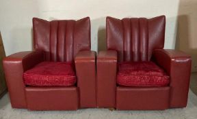 A pair of Art Deco red rexins armchairs by Raine