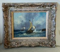 A print of Sail ship in rough seas signed lower right 28cm x 24cm
