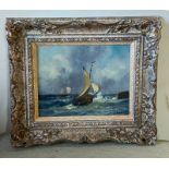 A print of Sail ship in rough seas signed lower right 28cm x 24cm