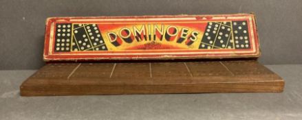 Vintage boxed set of Glevum dominoes and a cribbage board