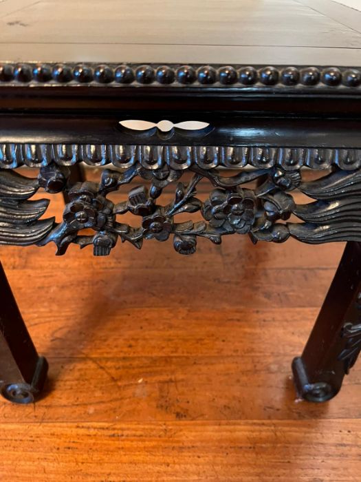 An 19th century carved Chinese table, possibly Qing dynasty (H35cm Sq37cm) - Image 3 of 3