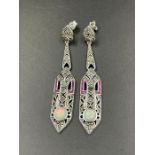Pair of Art Deco opal and marcasite earrings