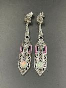 Pair of Art Deco opal and marcasite earrings