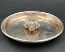 A silver pin dish with a German Pointer head to center. Hallmarked for London 1967.