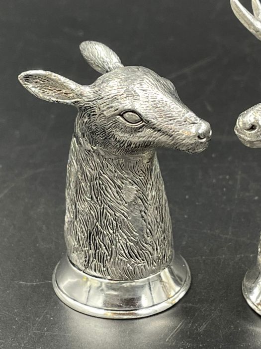 An 800 mark silver salt and pepper in the form of a stag and a deer. - Image 2 of 3