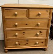 Two over three pine chest of drawers (H110cm W105cm D45cm)